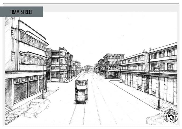 A layout for a street, with buildings and tram lines prepared by the Design Team.  Photo Courtesy: Sonal Sawant