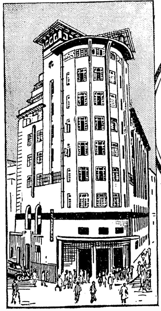 Archival sketch of the Cotton Exchange Building. Source: The Times of India, Aug 31, 1938, pg. 5.