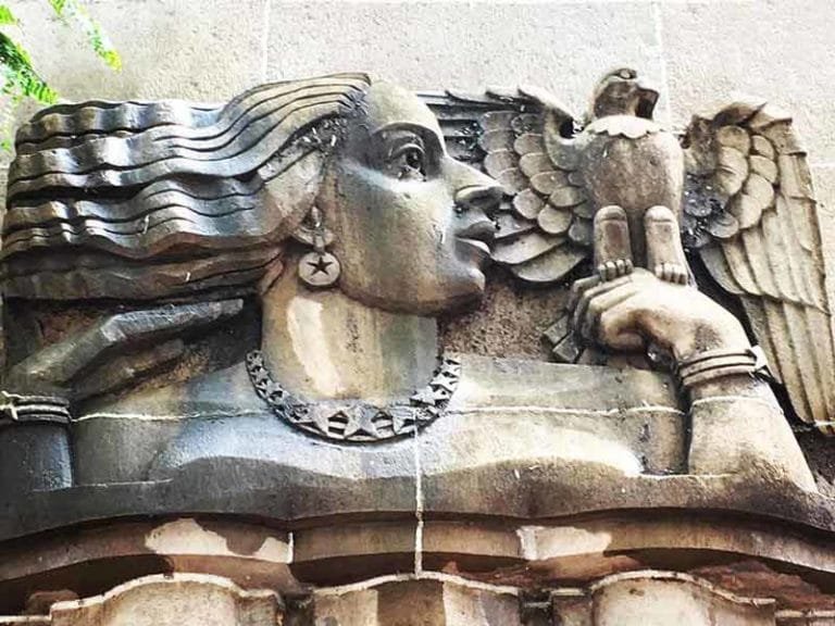 View of relief work detail on the front facade of New India Assurance building; Source: Art Deco Mumbai.