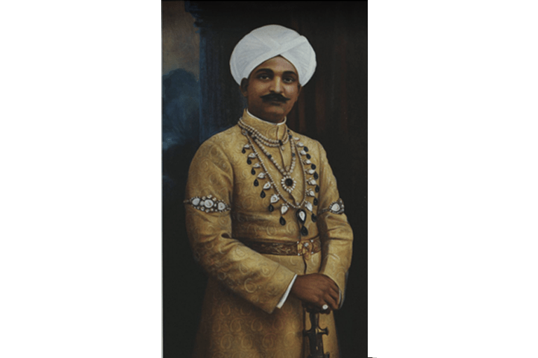 Portrait of Raja Dhanrajgir Narsingir Bahadur. Source: Changing skylines: the Shapoorji Pallonji sesquicentennial 1865-2015, Aman Nath and Nandini Lakshman.