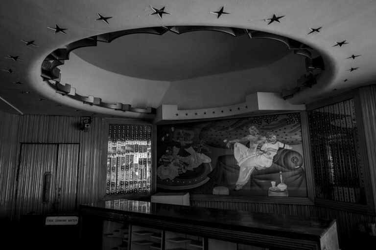 An interplay of glass and wooden panelling in Golcha Cinema, Delhi. Photo Courtesy: Hemant Chaturvedi